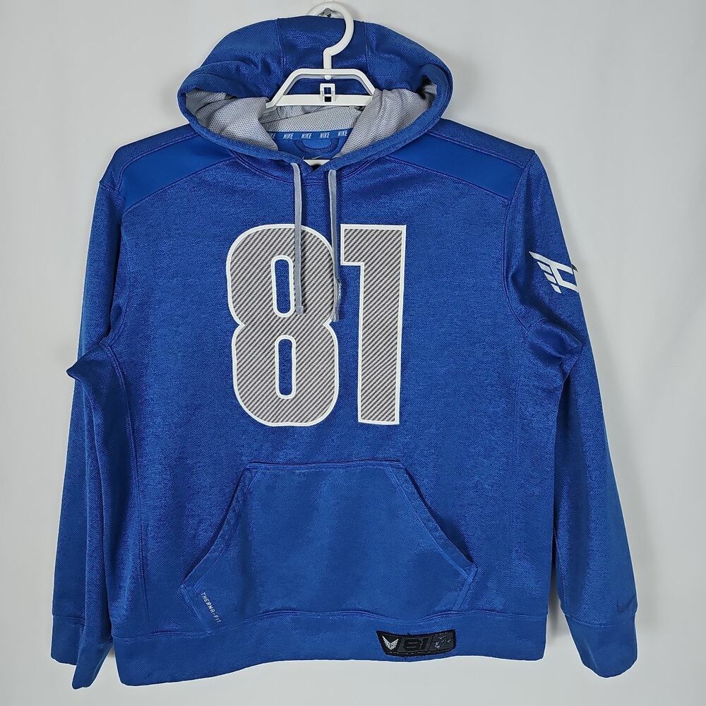 Nike 81 Detroil Lions Calvin Johnson Blue Pullover Hoodie, Size Large